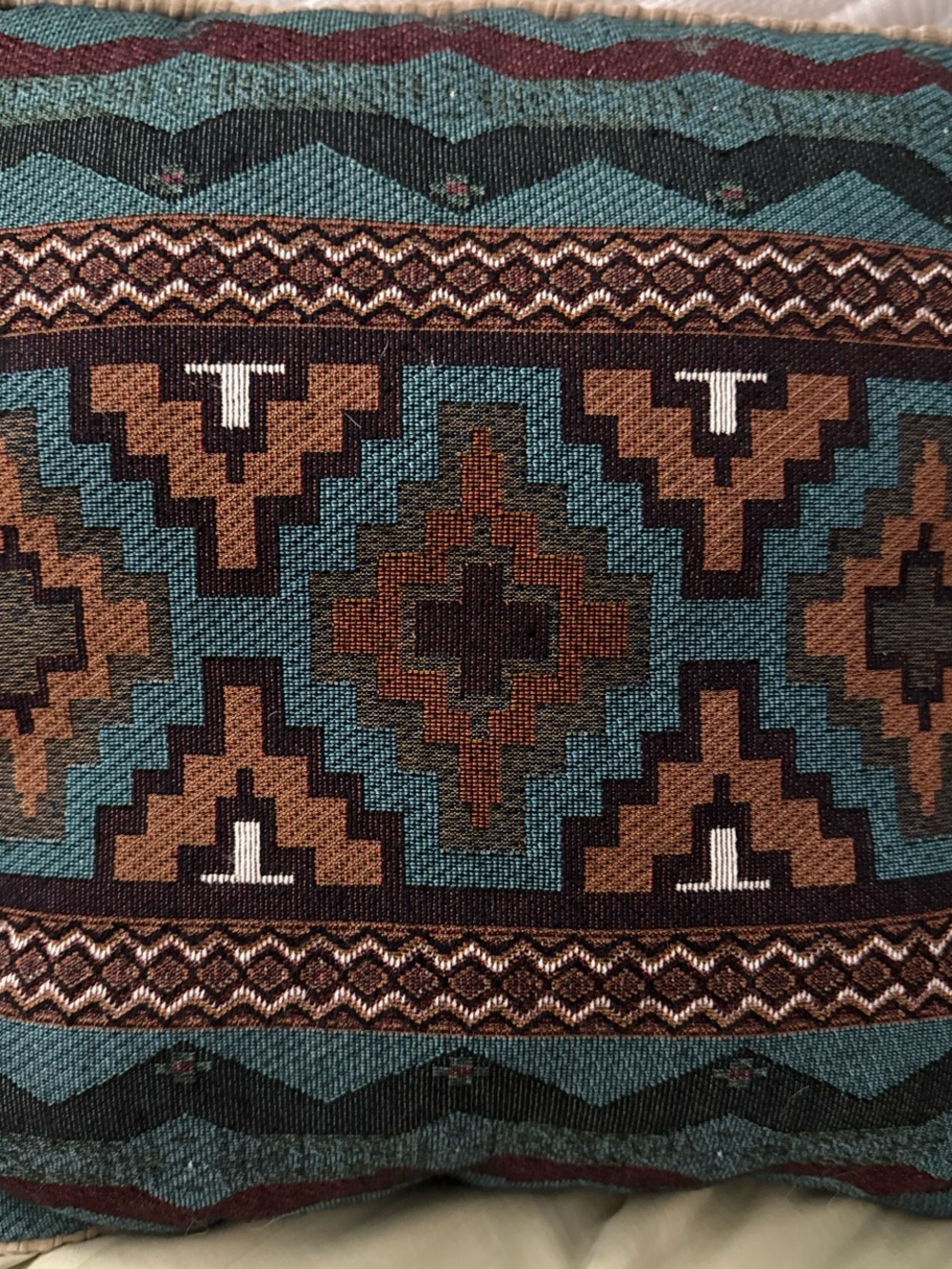 Vintage 15”x15” Southwestern Pattern Decorative Throw Pillow in Teal and Brown
